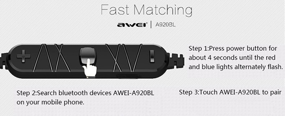 Awei A920BL Smart Wireless Bluetooth V4.1 Sports Stereo Earphone Noise Reduction with Mic