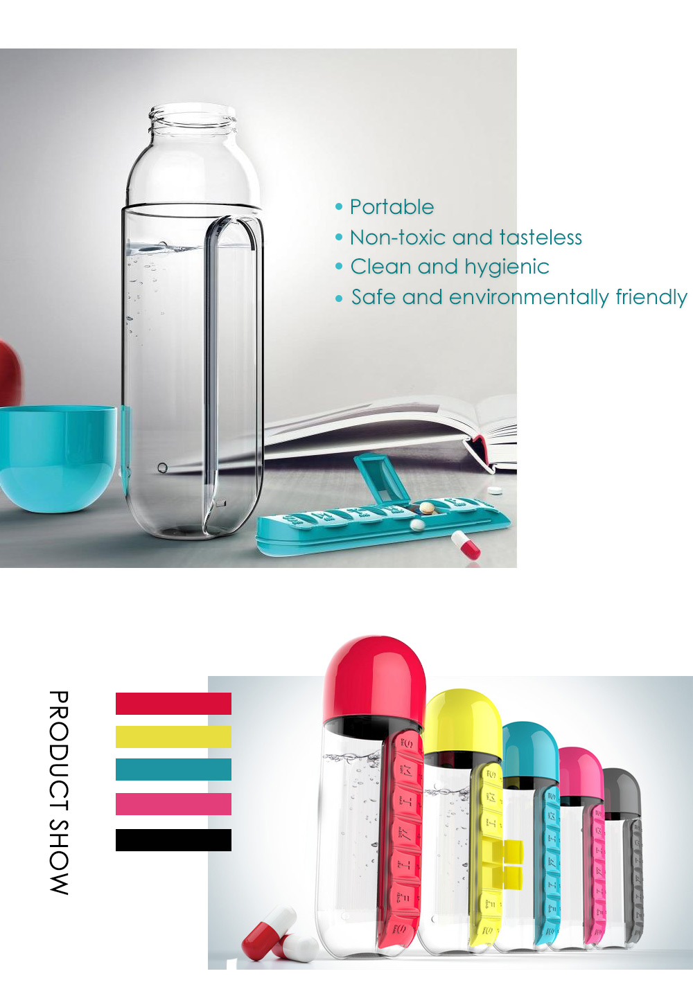 Portable Water Bottle with Medicine Box