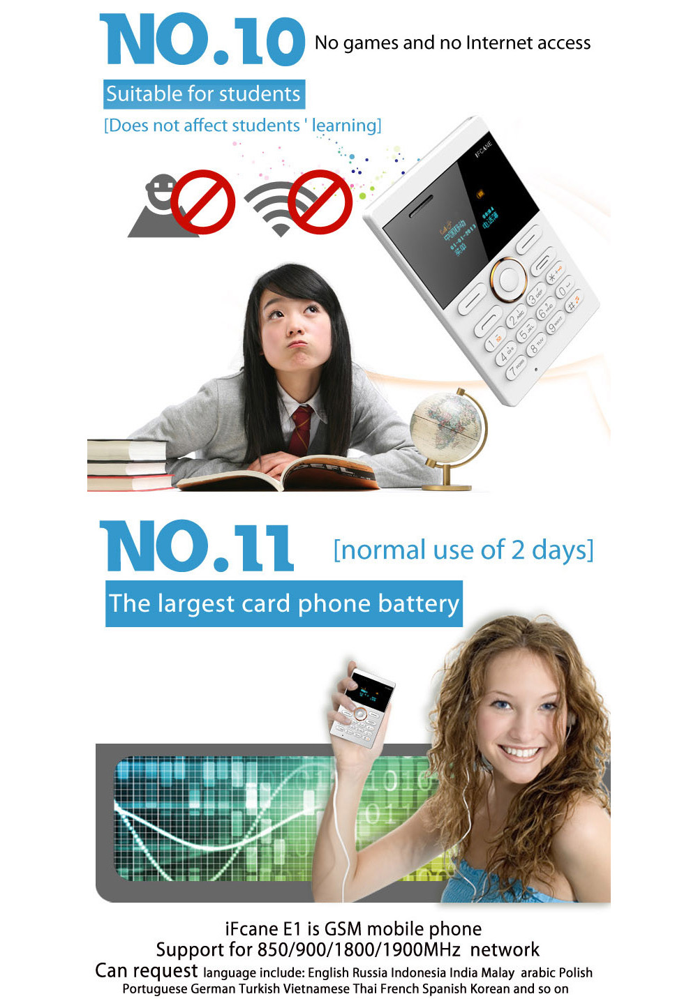 iFcane E1 Quad Band Unlocked Mini Card Phone Bluetooth 2.0 MP3 FM Alarm Clock