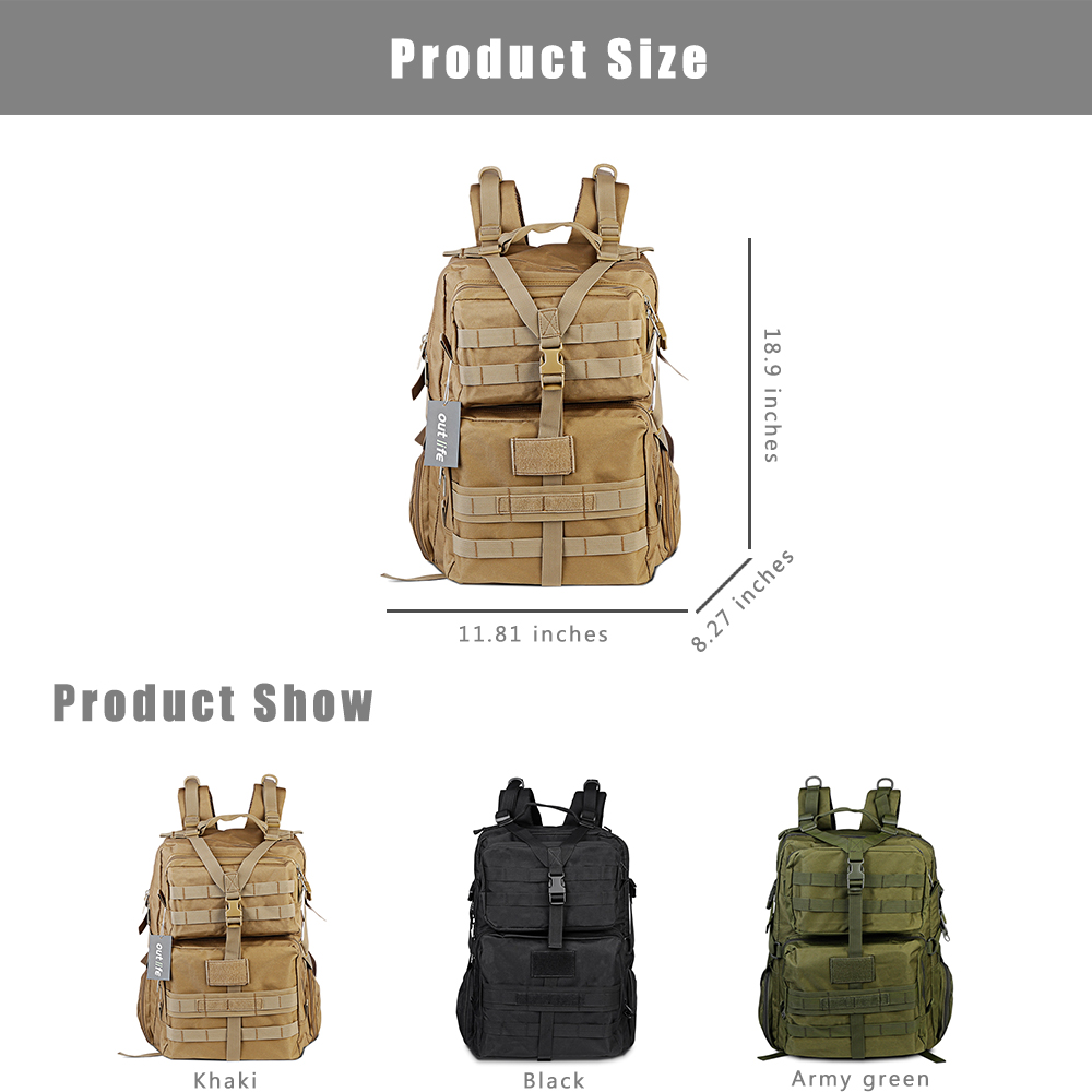 Outlife 068 45L Water Resistant Large Capacity Tactical Molle Backpack for Hiking Camping Trekking 