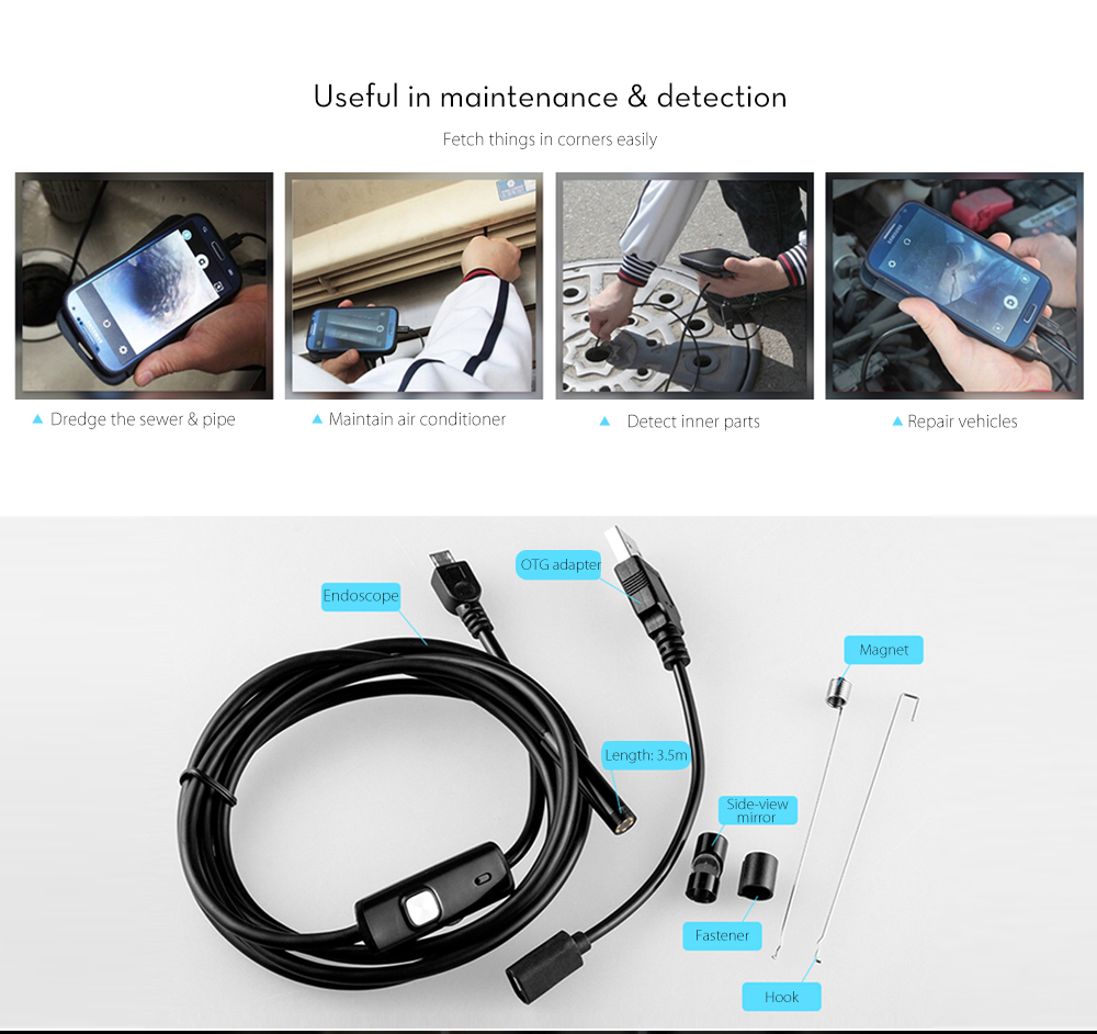 3.5m FS - AN02 Android Endoscope IP67 Waterproof with Inspection Snake Tube Camera