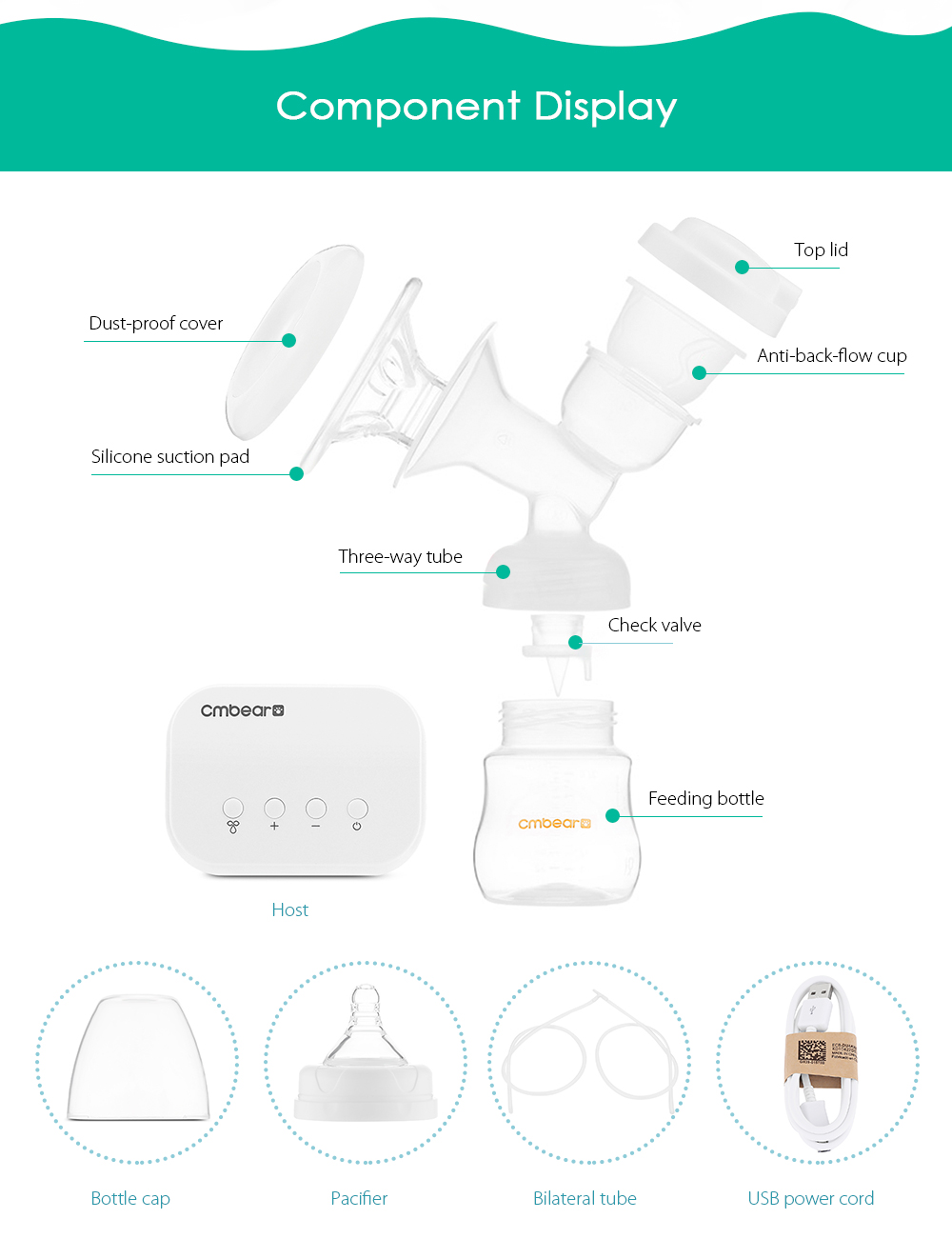 Cmbear ZRX - 0821 Double Electric Breast Pump USB BPA Free with Milk Bottle Baby Breastfeeding