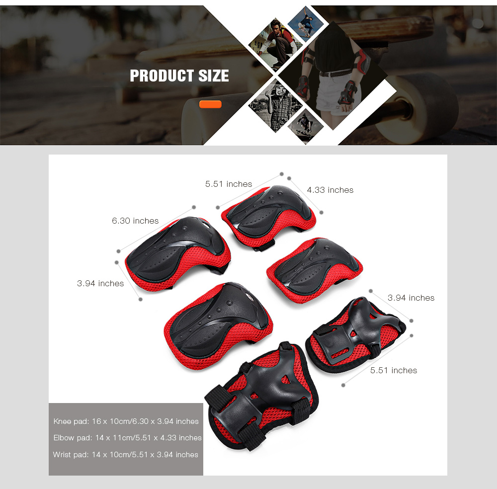 6PCS Skating Protective Gear Wrist Knee Pad Elbow Guard 