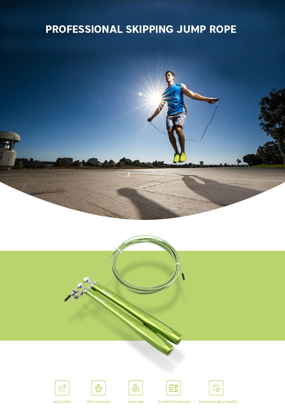 Povit P - 12x Jump Rope with Adjustable Aluminium Alloy Handles Fitness Training