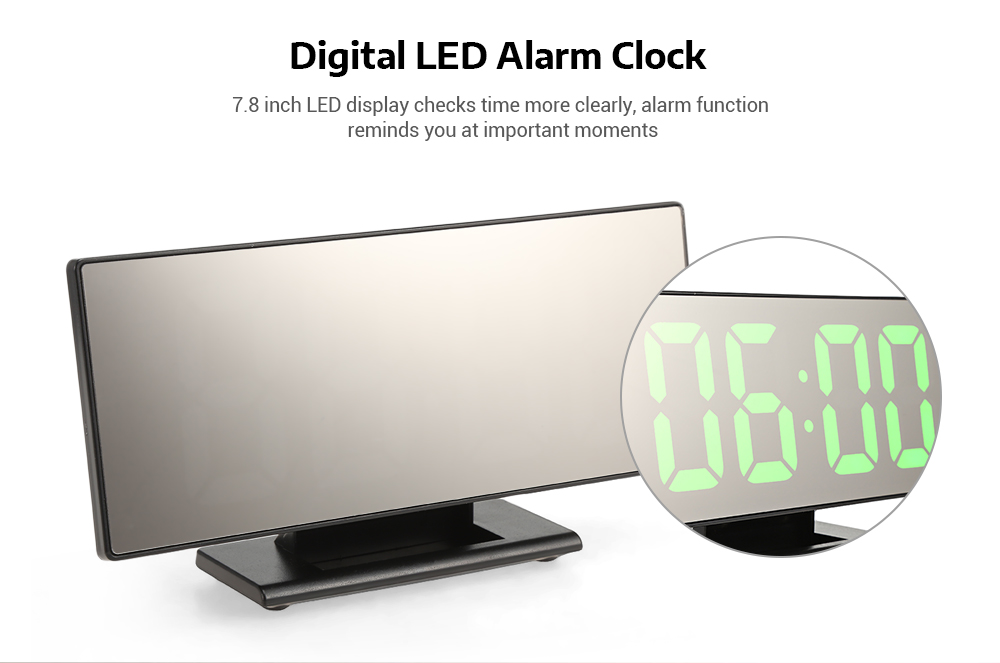 Digital Mirror Surface Alarm Clock with Large LED Display USB Port for Bedroom