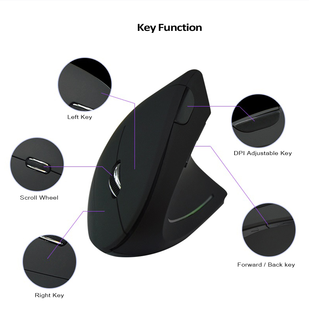 HYW - 69 Ergonomic Vertical Erect Design RGB Breathing Light Wireless 2.4GHz Optical Mouse