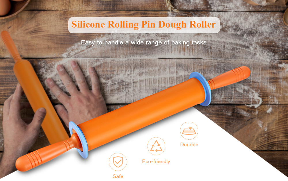Non-stick Silicone Rolling Pin Dough Roller with adjustable Thickness Rings