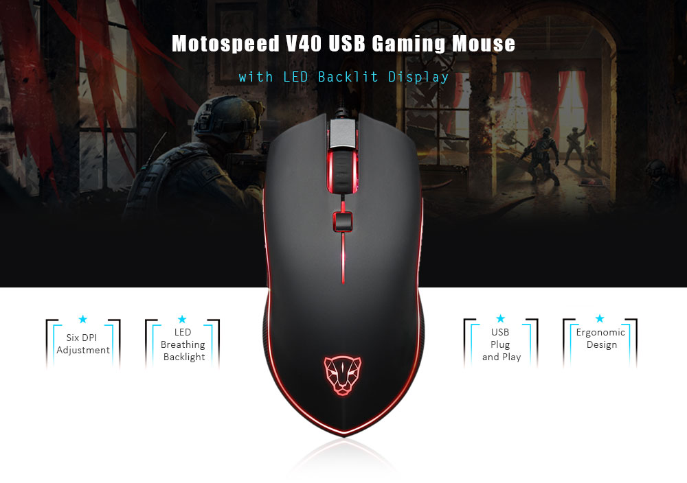 Motospeed V40 Professional USB Wired Gaming Mouse with LED Backlit Display