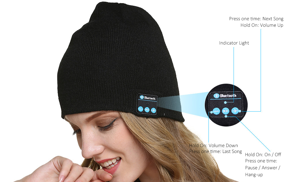 Wireless Headset Smart Cap Bluetooth Soft Warm Beanie Hat Headphone Speaker Mic