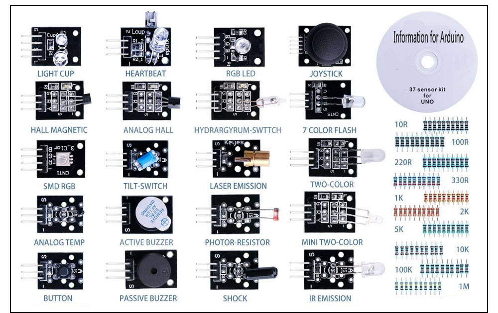 37 in 1 Sensor Modules Kit with Tutorial for Arduino MEGA Nano Raspberry Pi