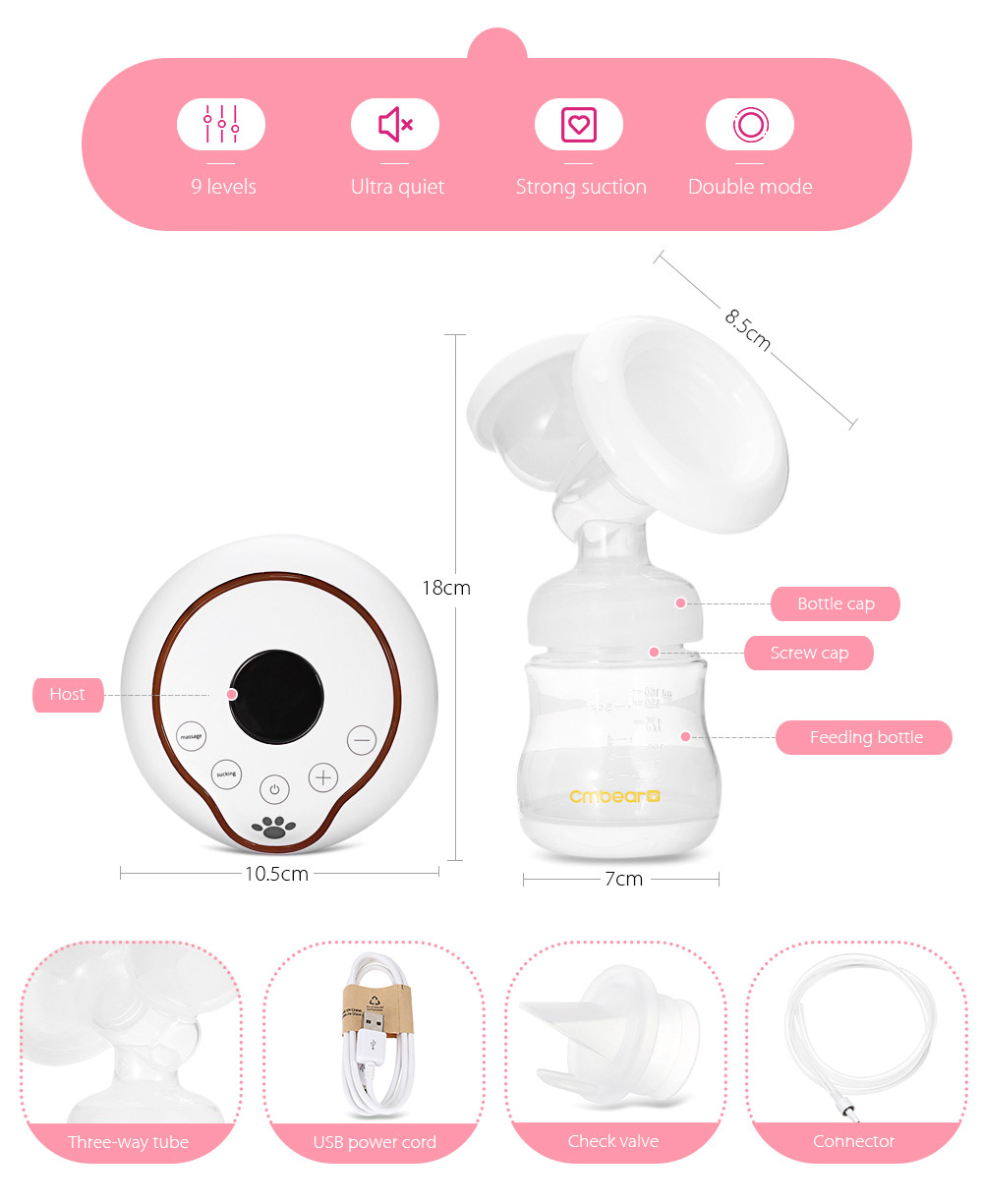 Cmbear LCD Display PP USB Electric Unilateral Double Breastfeeding Breast Pump