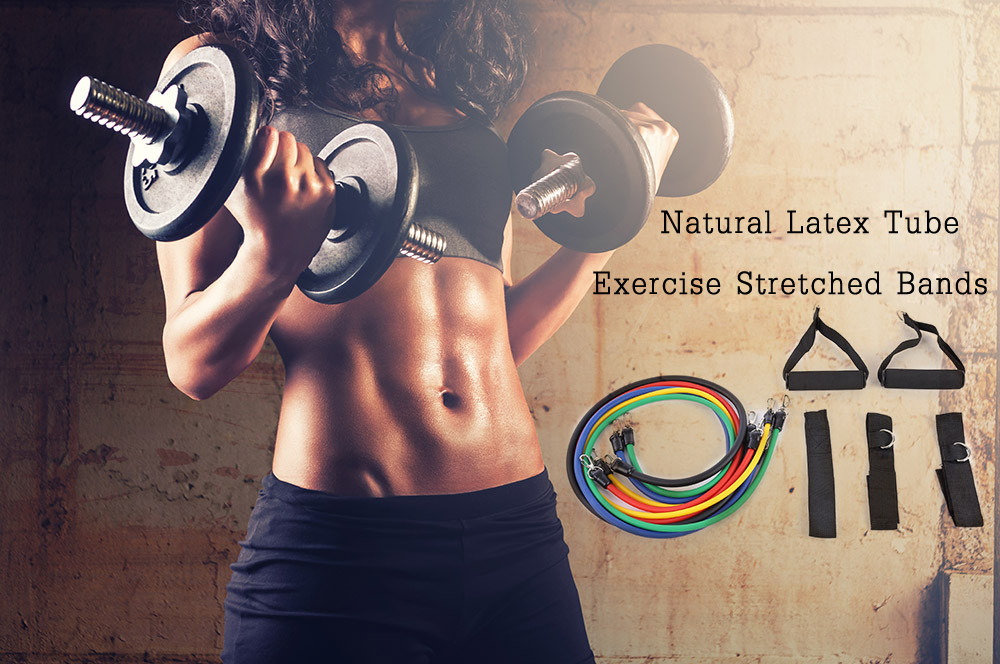 LEAJOY 11pcs / Set Natural Tube Exercise Stretched Bands Elastic Training Pull Rope Yoga Pilates Workout Cordage