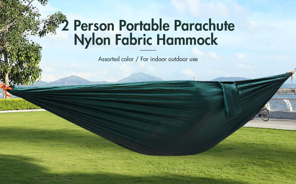 2 Person Hammock Assorted Color Portable Parachute Nylon Fabric for Indoor Outdoor Use