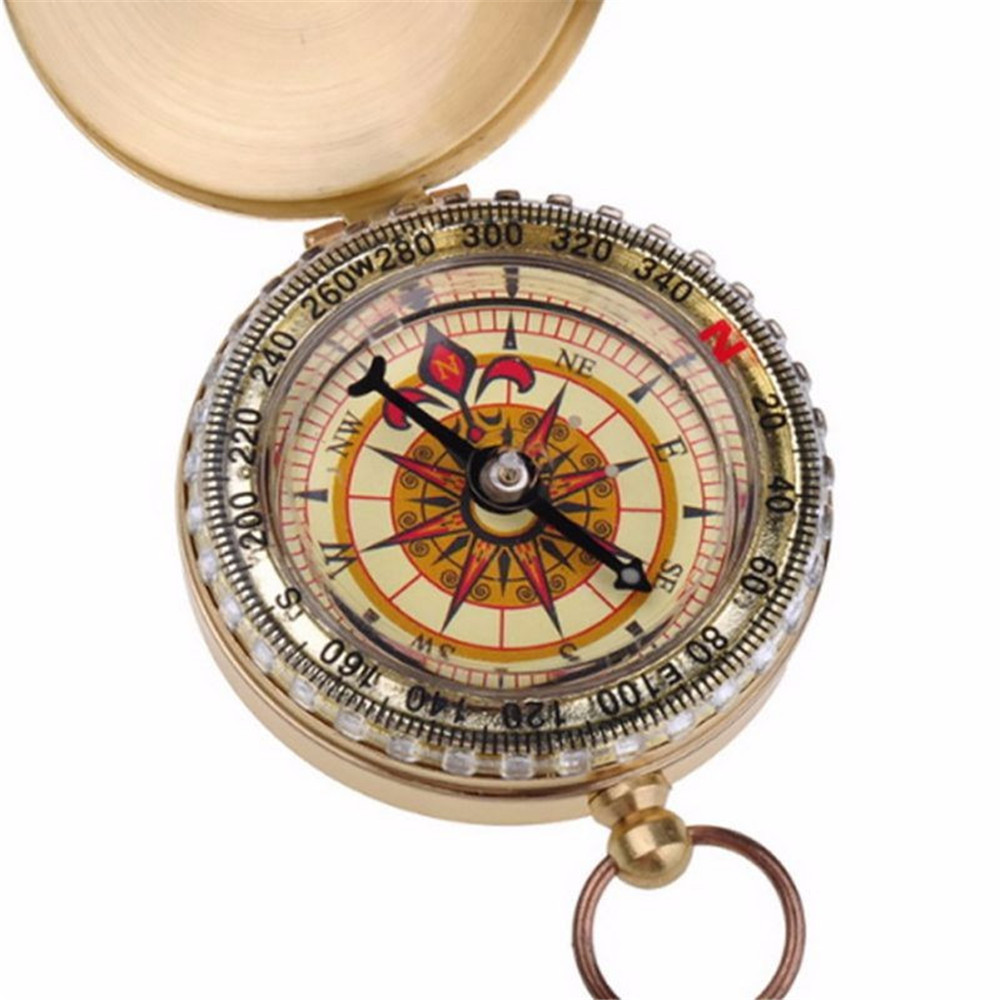 Brass Noctilucent Pocket Compass Navigation for Outdoor Activities