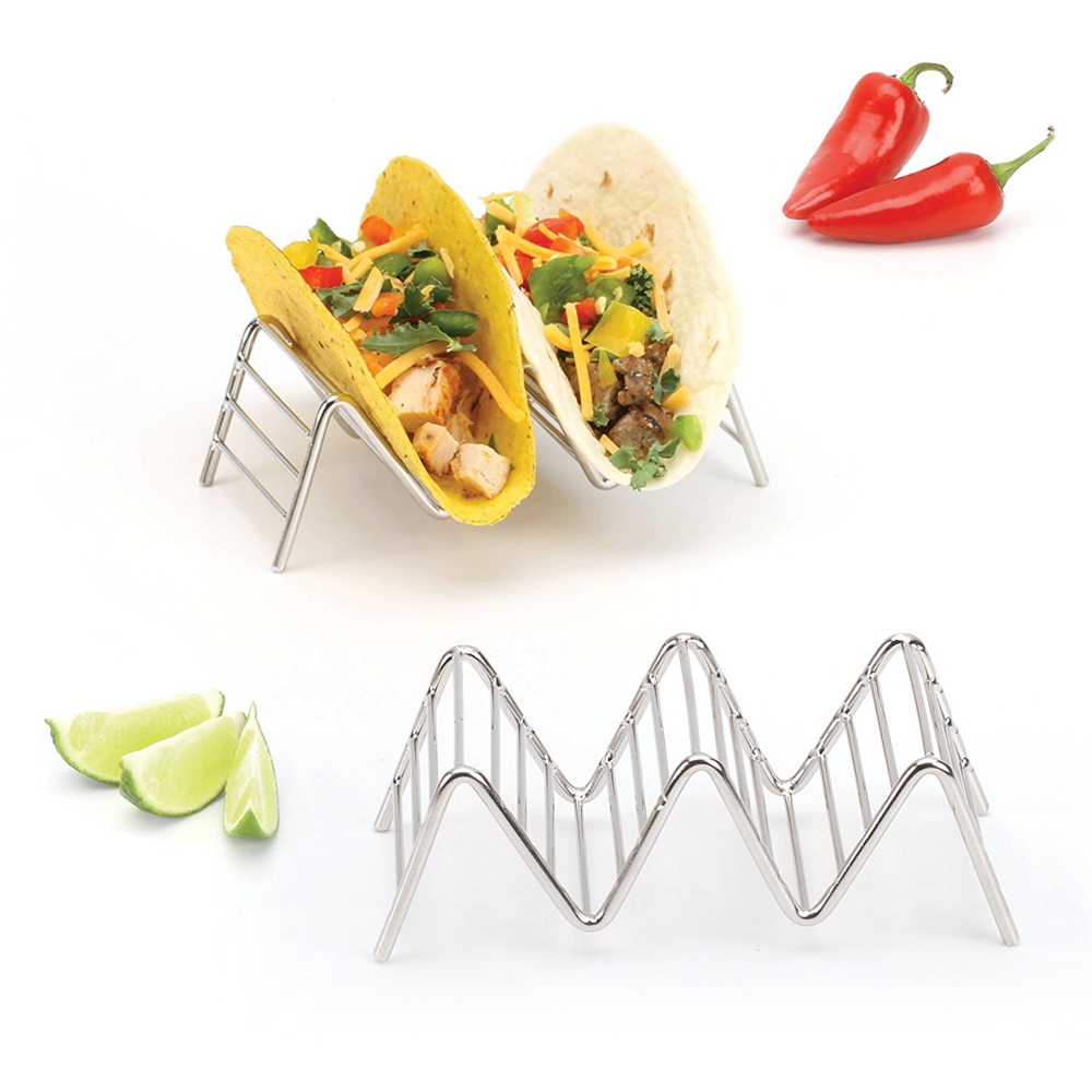 Taco Holder 2 Wave Shape Stainless Steel Food Rack Hard Shell Kitchen Tool