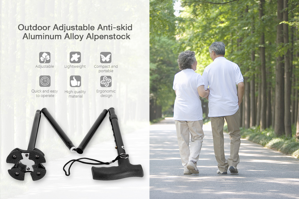Adjustable Folding Aluminum Alloy Alpenstock Outdoor Walking Stick