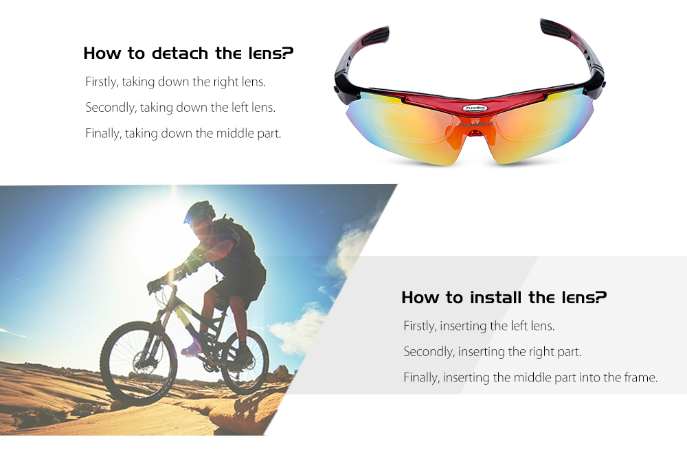 FreeBee 0089 Windproof Cycling Sunglasses Bike Goggles Eyewear Set with Box