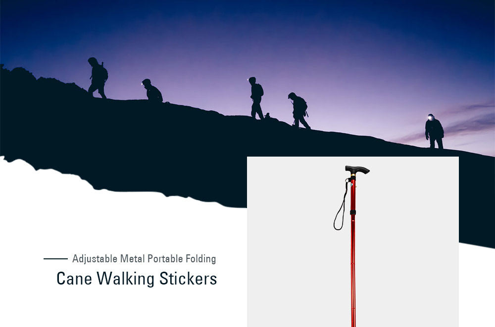 Aluminum Metal Folding Walking Stick with Adjustable Height and Non-slip Rubber Base