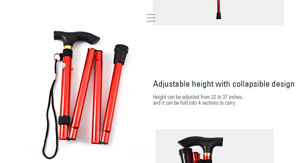 Aluminum Metal Folding Walking Stick with Adjustable Height and Non-slip Rubber Base