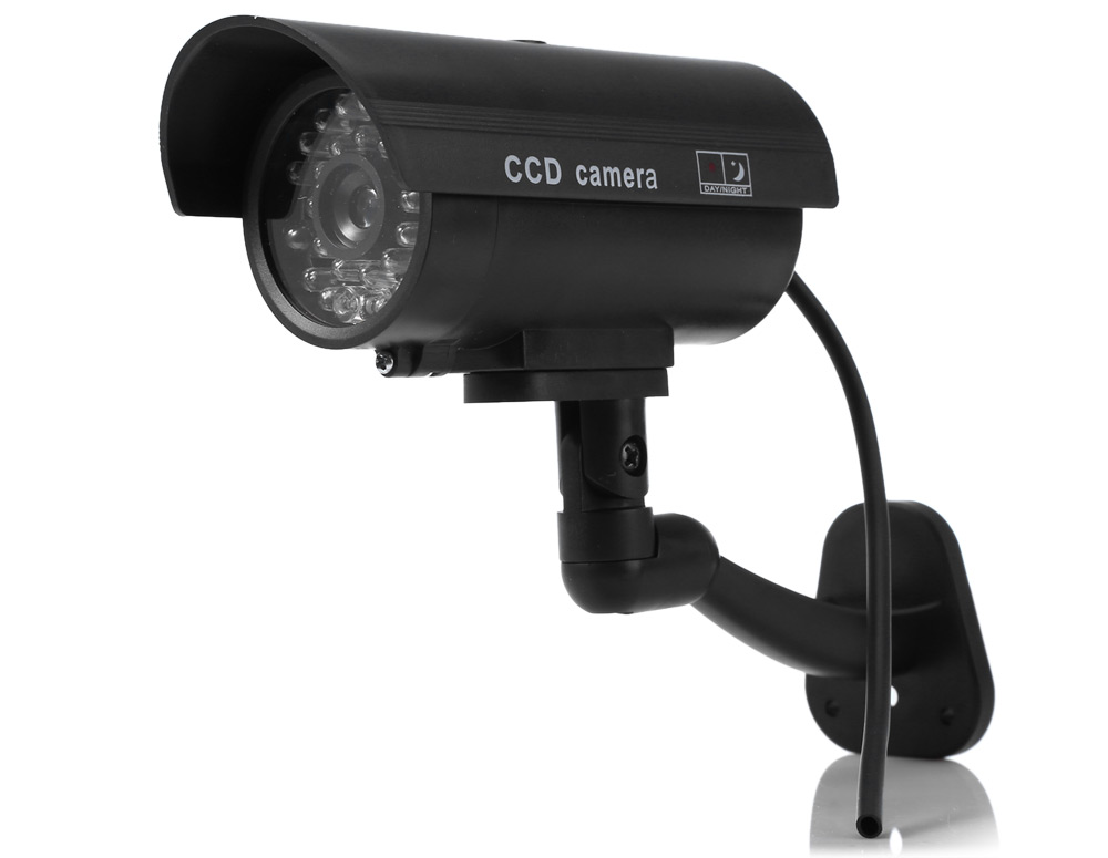 Small Dummy Camera CCTV Sticker Surveillance 90 Degree Rotating with Flashing Red LED Light