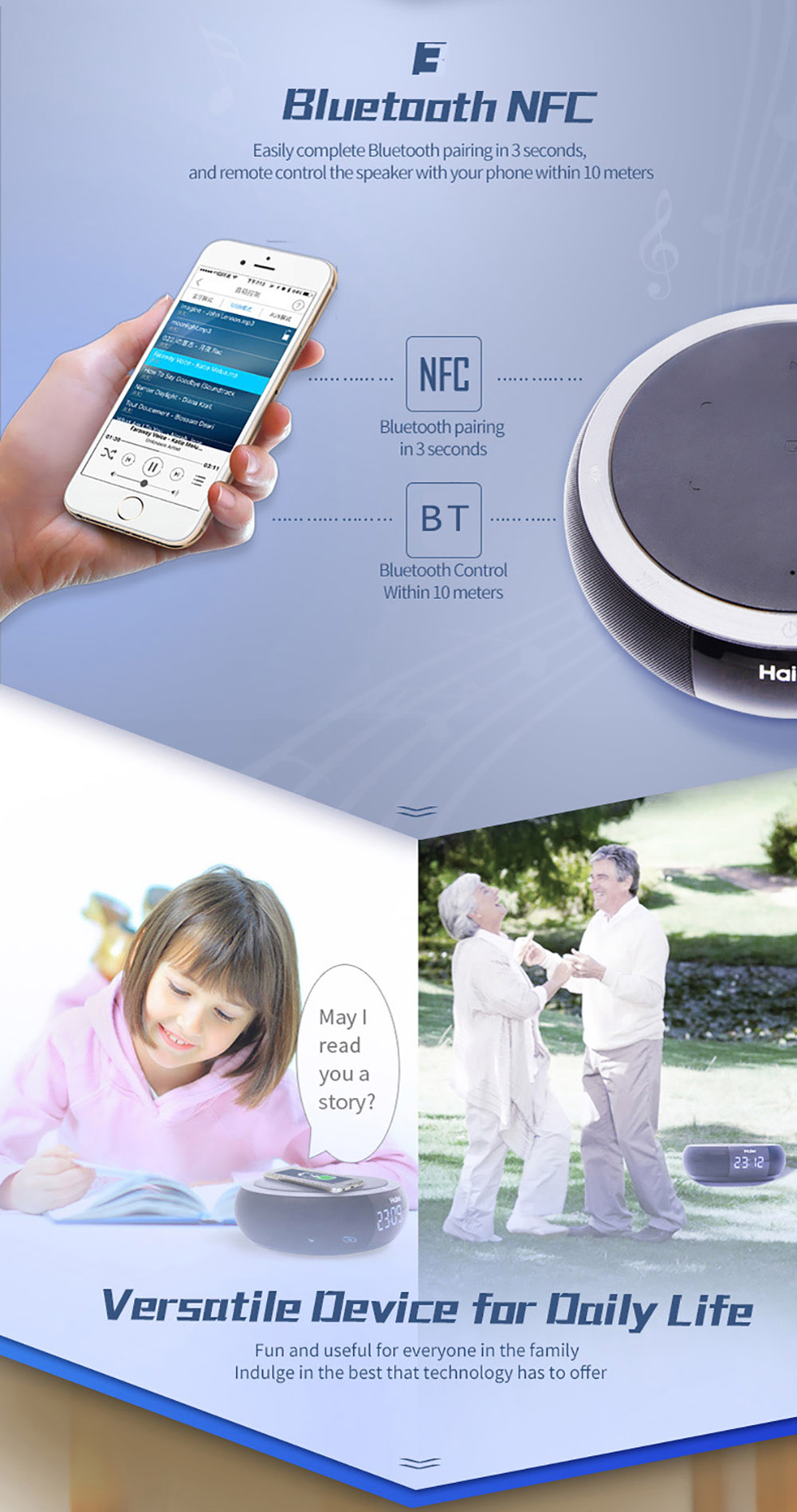 Haier Bluetooth 4.0 Speaker Qi Wireless Charging Pad HiFi Stereo Support NFC APP Control