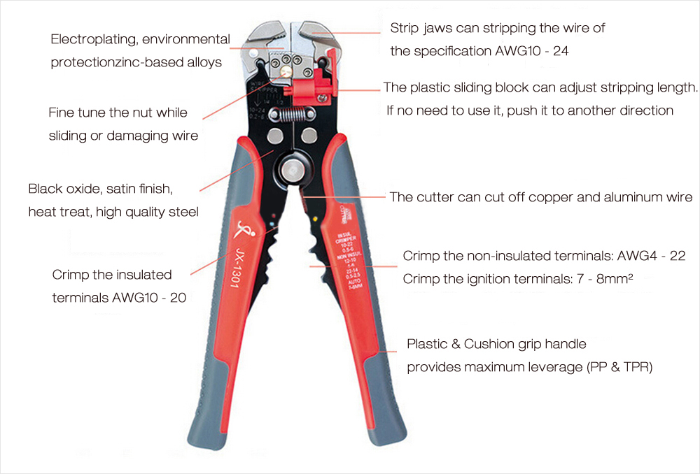 JX 1301 Multi-function Ratchet Wheel Save Effort Crimping Press Pliers Wire stripper