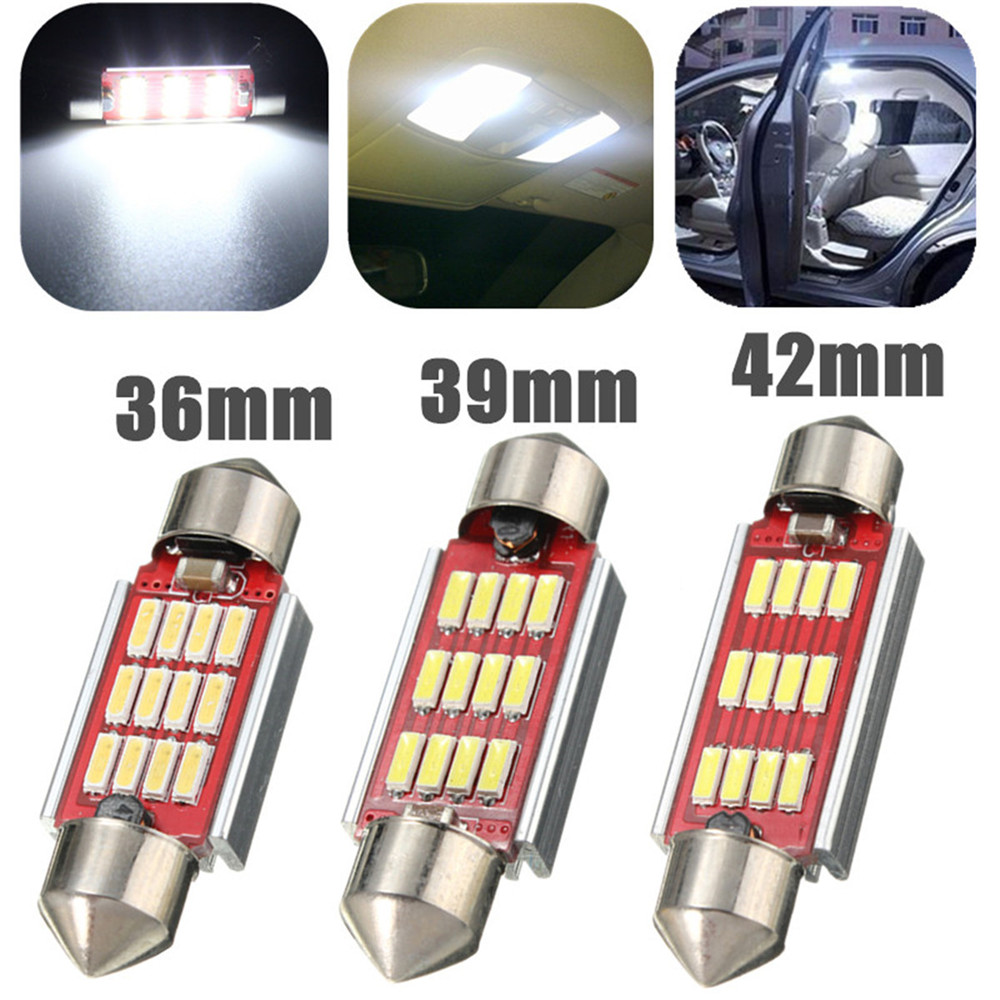 White Festoon Canbus Error Free Interior Light Bulb 36 39 42mm 12SMD 4014 LED