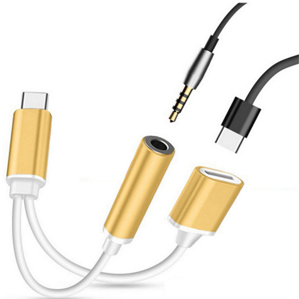 2 in 1 USB-C to 3.5mm Audio Adapter 2 in 1 USB Type C Cable Fast Charge to 3.5mm Audio Jack Headphone Adapter Converter