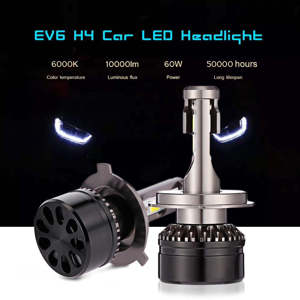 EV6 12V 60W H4 Car LED Headlight IP65 Waterproof 6000K 10000lm 