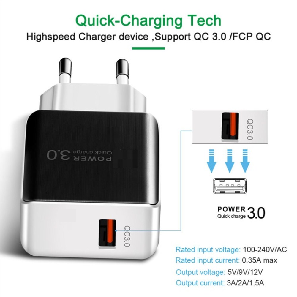 Qc 3.0 Wall Fast Charger Power Adapter for Xiaomi / Huawei / Samsung