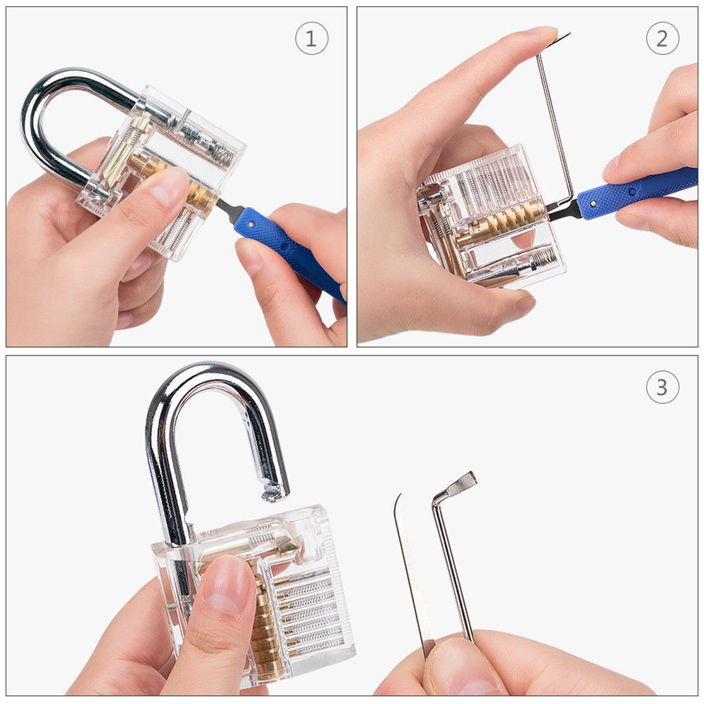 Locksmith Transparent Visible Practice Padlock Lock Training Skill Tool Set