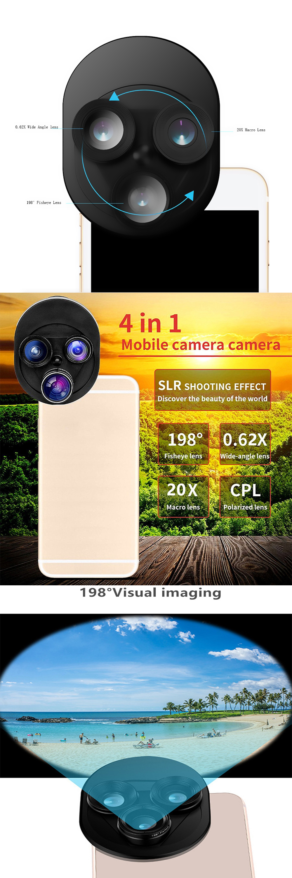 Mobile Phone Rotation Lens Multi-Function 4 In 1 HD Convenient Phone Accessories