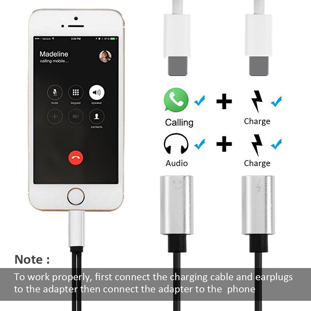 Earphone Audio Charging Adapter Music /Phone Call/Charging Audio Cable Splitter