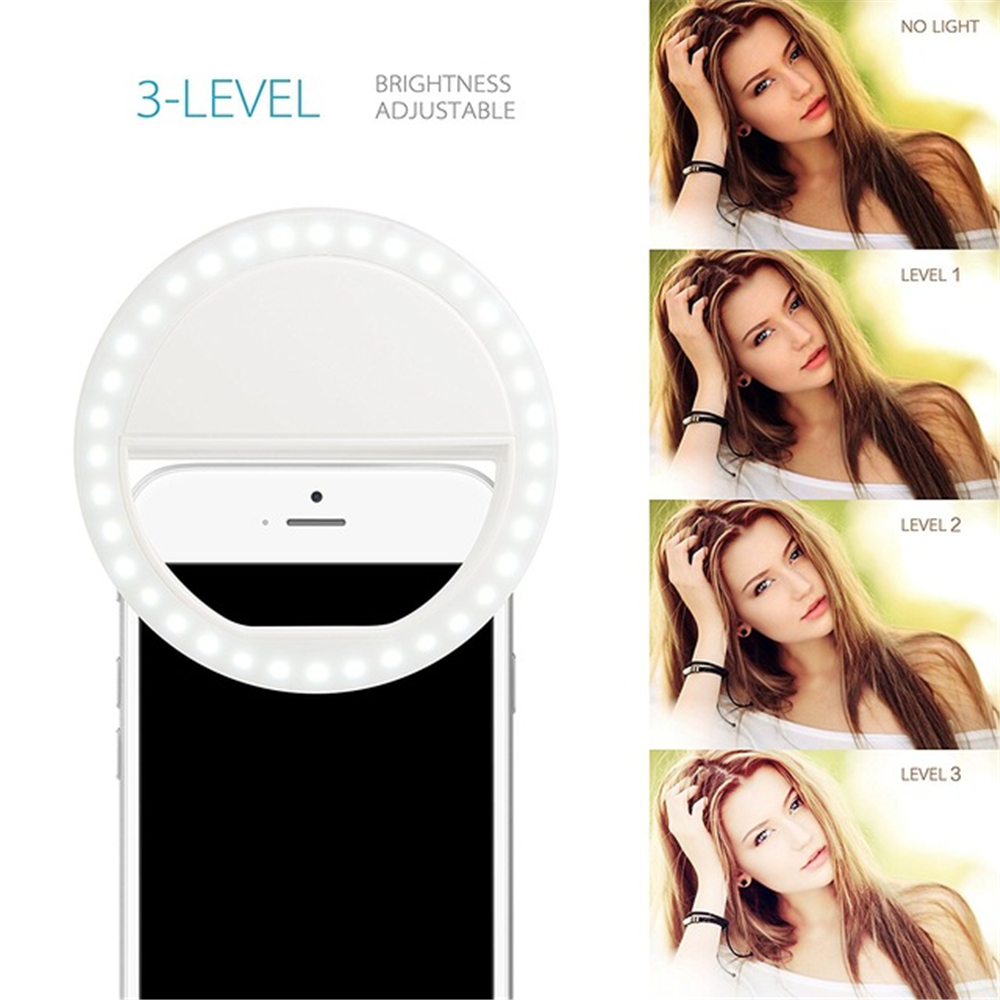 LED Ring Selfie Light Clip for Smart Phone Camera Round Shape - Rechargeable