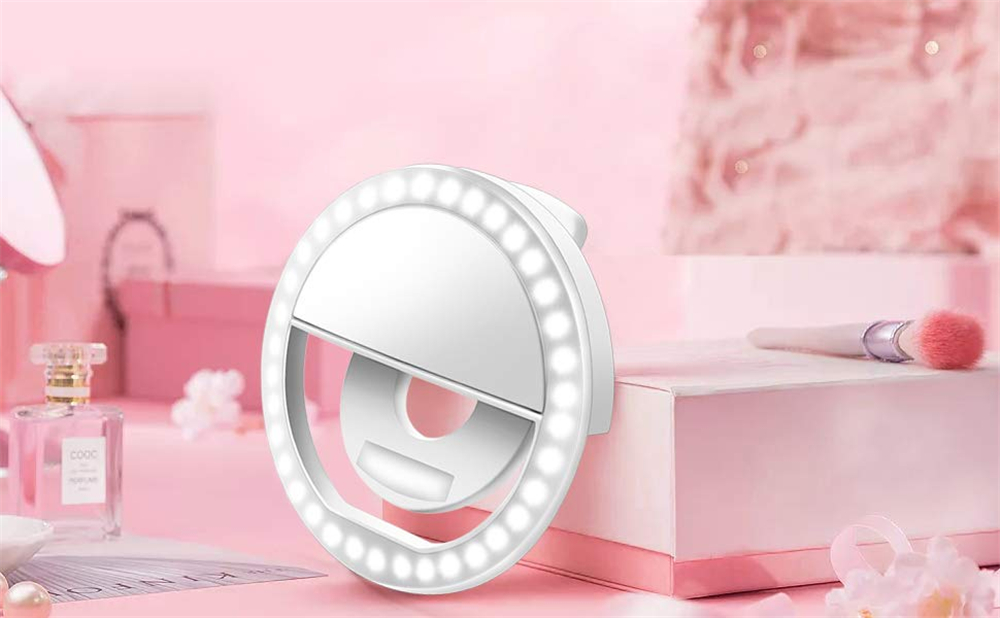 LED Ring Selfie Light Clip for Smart Phone Camera Round Shape - Rechargeable