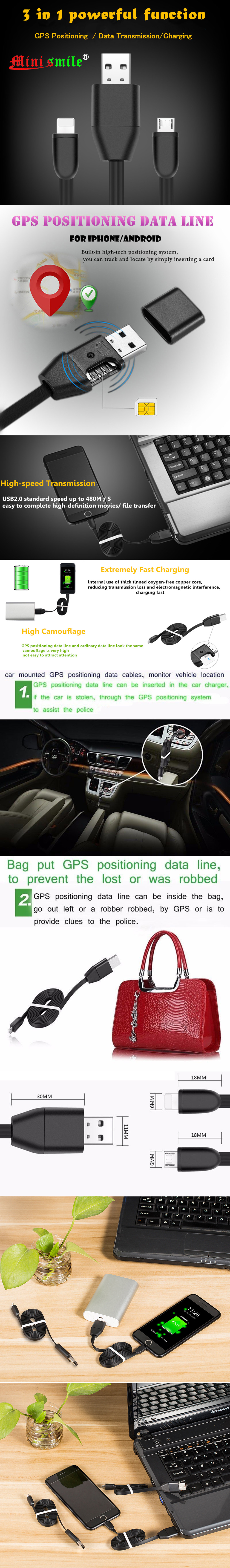 Minismile GPS Tracker Car Vehicle Chargers USB Cable Real Time GSM/GPRS Tracking