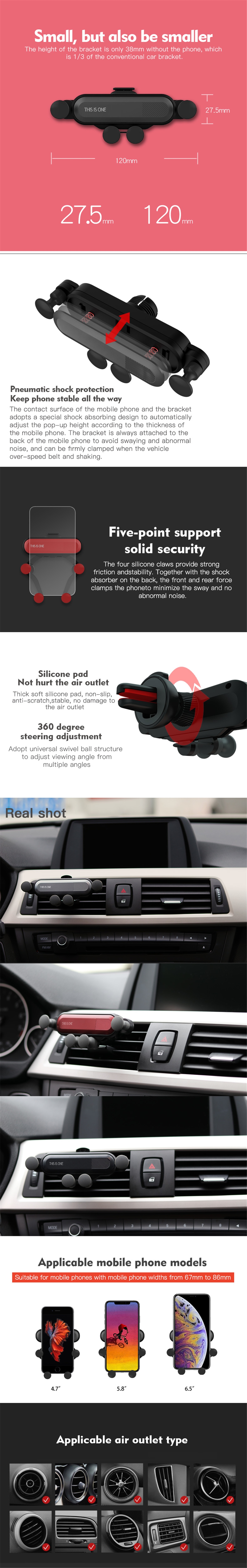 360-Degree Rotation Gravity Car Air Outlet Phone Holder for iPhone