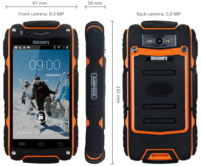 4.0 inch Discovery V8 Android 4.4 3G Smartphone MTK6572 1.0GHz Dual Core WiFi GPS Waterproof Dustproof Shockproof 4GB ROM