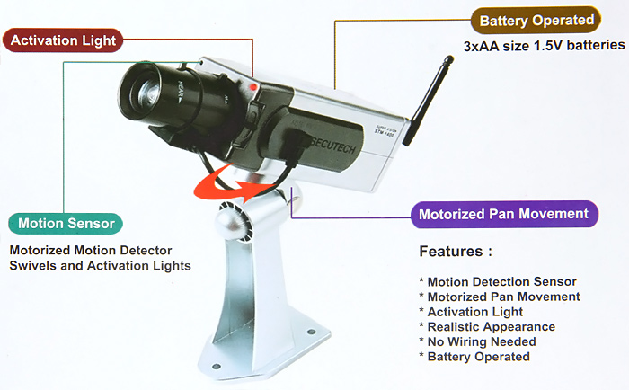 Battery Powered Practical Economic Dummy CCTV Security Camera with Activation Light