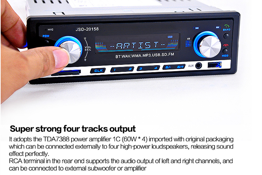 JSD - 20158 12V Bluetooth V2.0 Car Stereo Audio In-dash Single Din FM Receiver Aux Input Receiver USB MP3 MMC WMA Radio Player