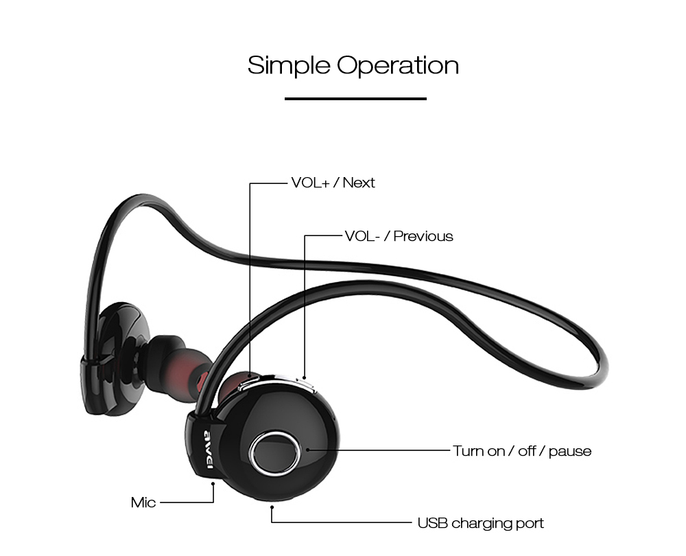 Awei A845BL Bluetooth V4.1 Noise Reduction Neckband Earphones