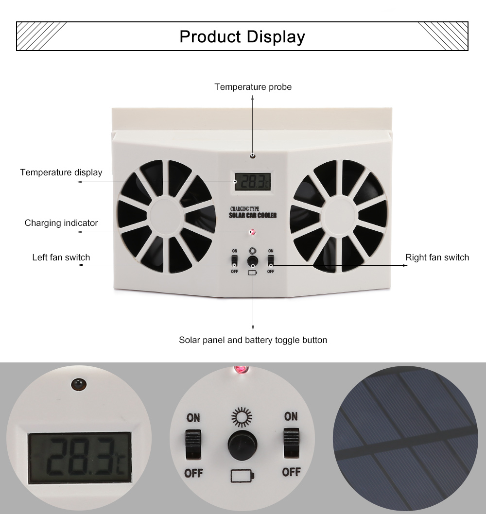 Auto Ventilation Car Cooler Solar Powered Dual-mode Power Supply Exhaust Fan