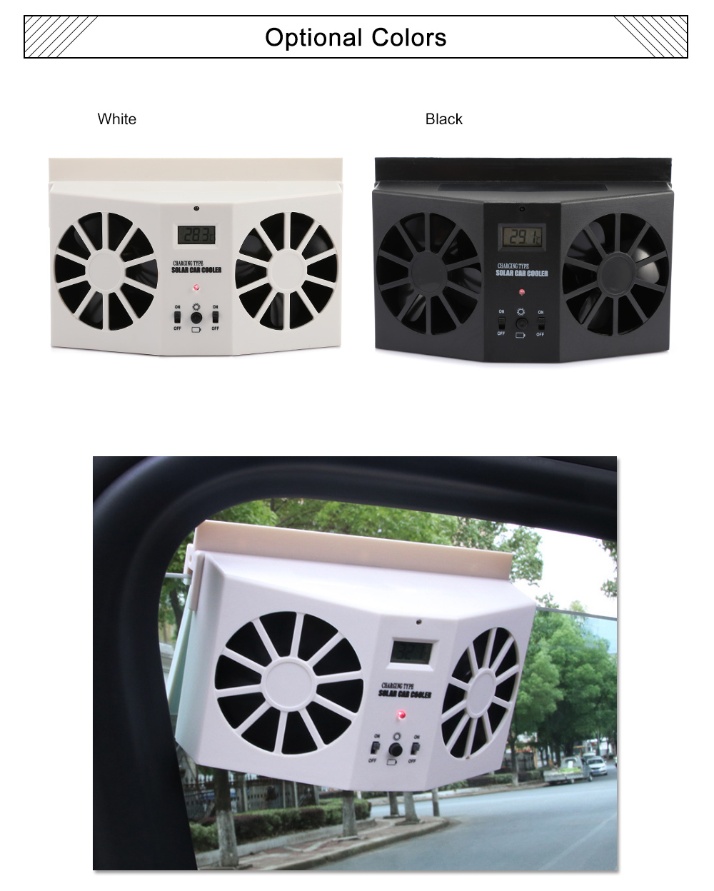 Auto Ventilation Car Cooler Solar Powered Dual-mode Power Supply Exhaust Fan