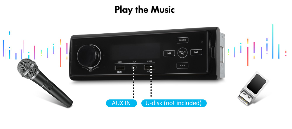 K504 Car MP3 Player Bluetooth FM Radio Tuner USB Charging AUX Input