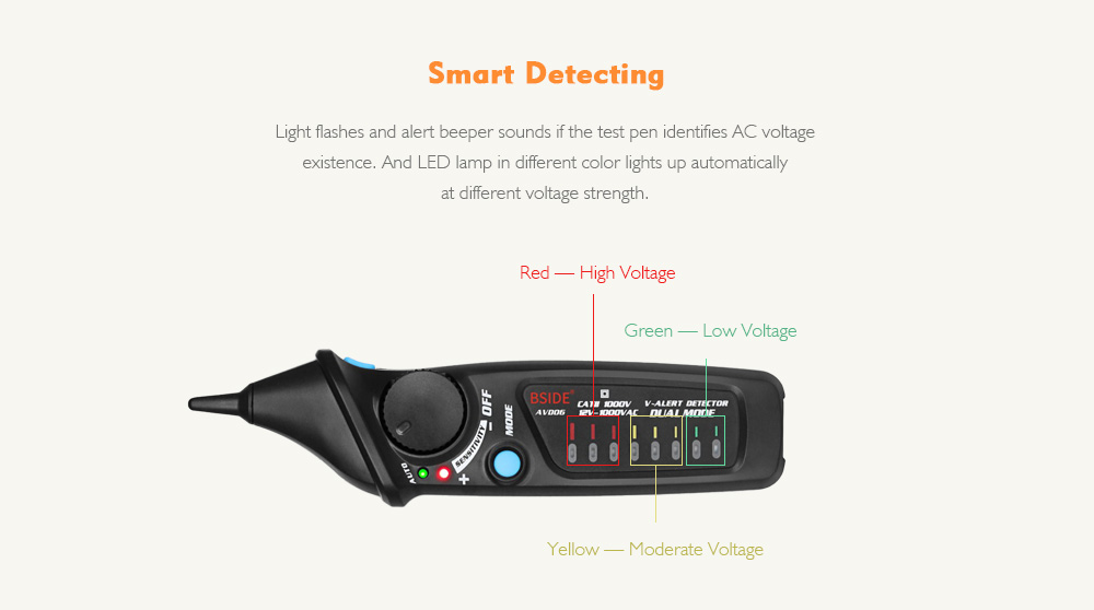BSIDE Non-contact Voltage Detector Test Pen Wire Check Dual Mode with LED