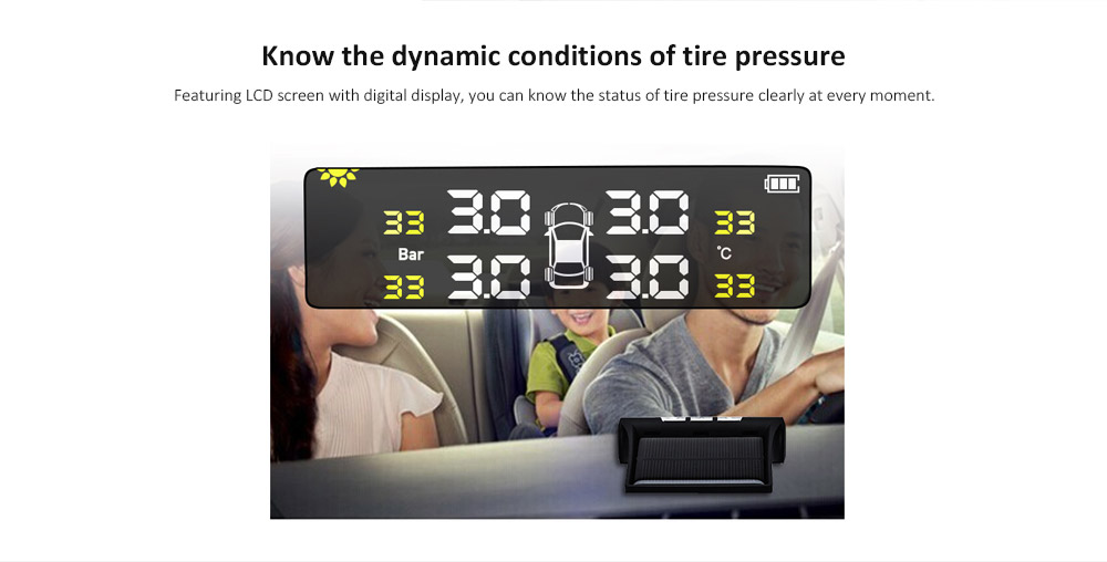 Tire Pressure Monitoring System Wireless Solar External Tires Pressure Detector
