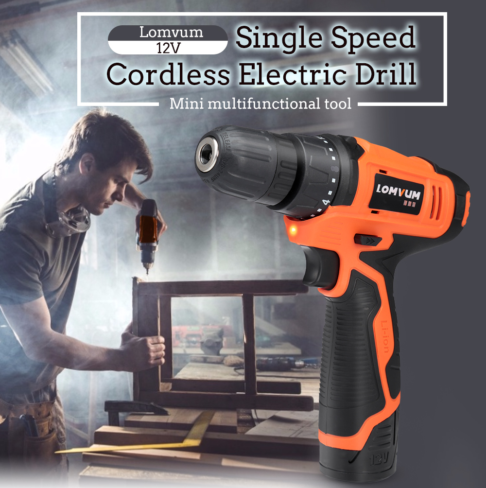 Lomvum 12V Single Speed Rechargeable Cordless Electric Drill Mini Multifunctional Tool