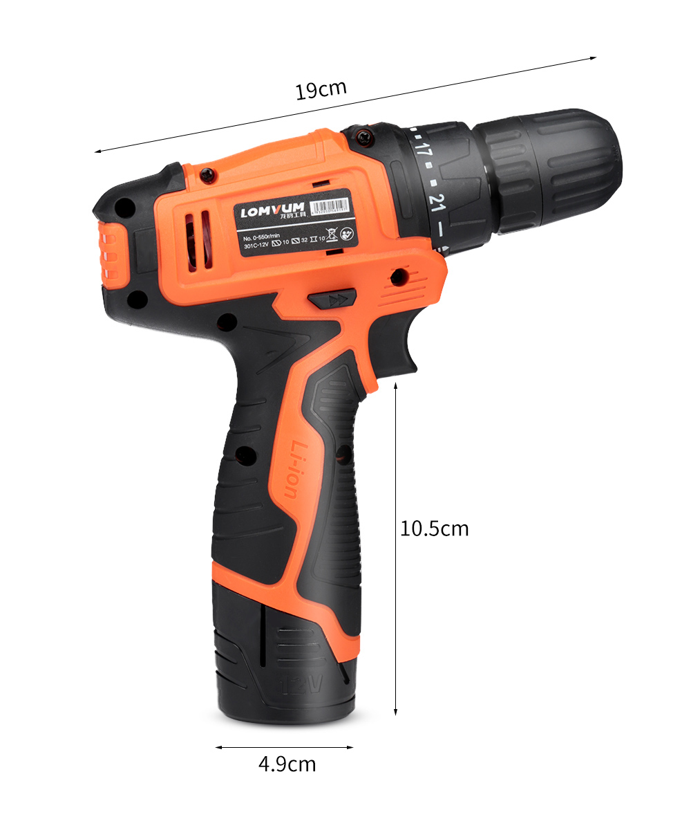 Lomvum 12V Single Speed Rechargeable Cordless Electric Drill Mini Multifunctional Tool