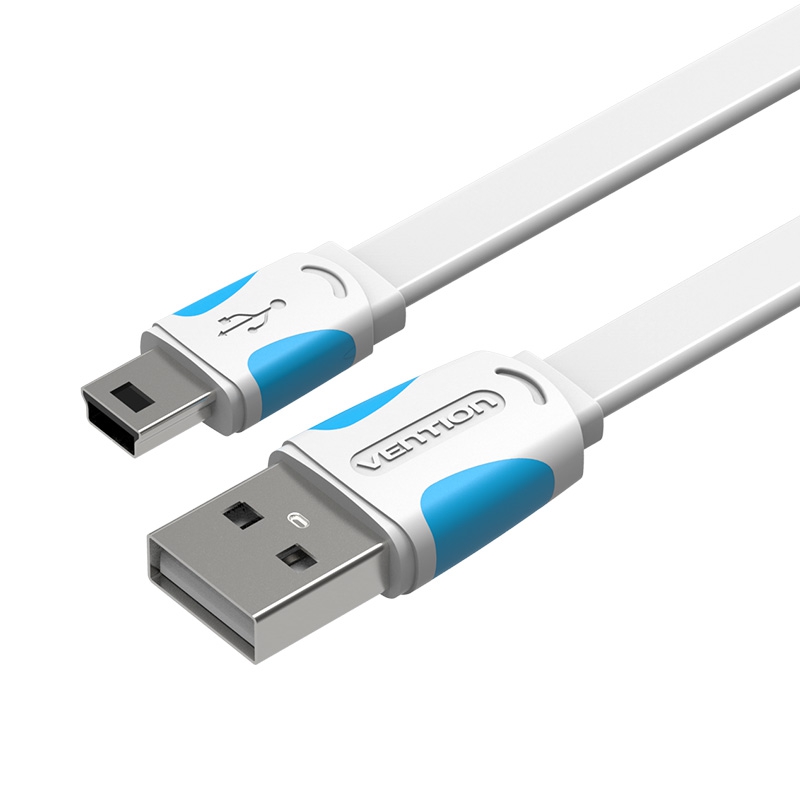Flat USB2.0 A Male to Mini 5 Pin Male Cable (WHITE 0.25M) Yoibo