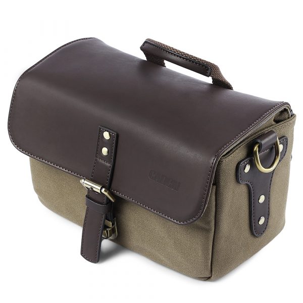CADEN P1 Shoulder Messenger Bag Leather Shockproof Camera Handbag for DSLR (DEEP BROWN) Yoibo